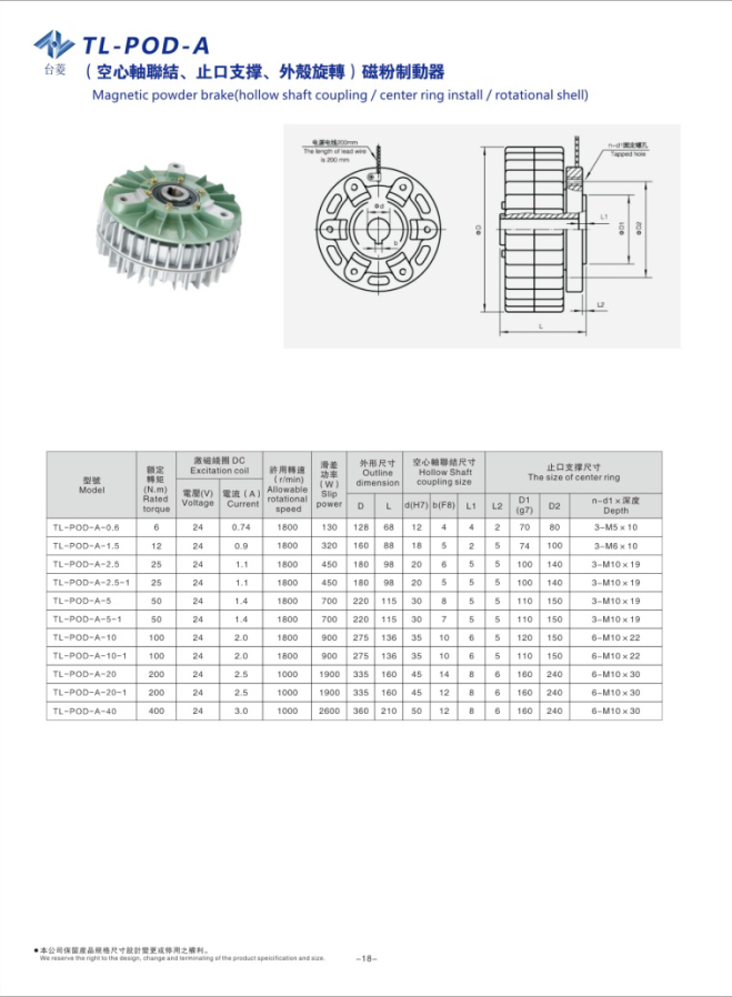 外殼旋轉磁粉制動器規格型號尺寸參數表 外殼旋轉磁粉制動器規格型號尺寸參數表