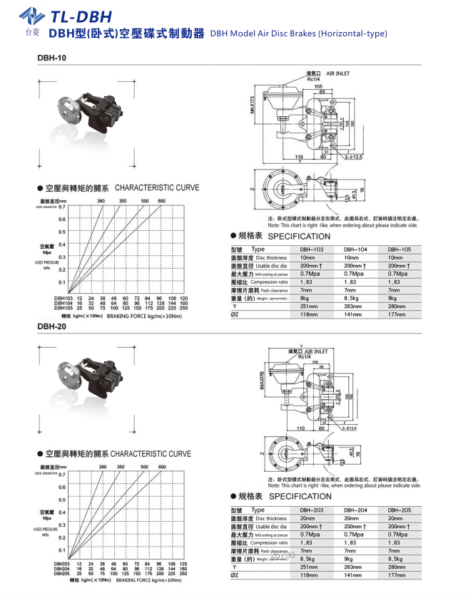 氣動碟式制動器DBH型規格尺寸型號參數表 氣動碟式制動器DBH型規格尺寸型號參數表